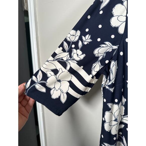 Eliza J Floral and Dot Print Shift Dress Womens Size 18 Navy White - Picture 3 of 9